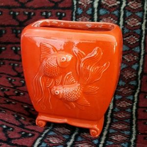 Tangerine orange vintage goldfish ceramic vase
